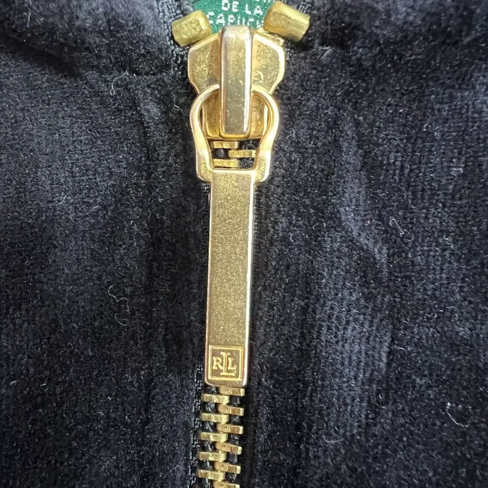 Vtg. Lauren Ralph Lauren Sweater Womens Large  Black Velvet Gold Embroidery Logo - Picture 5 of 8
